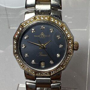 Ladies Two Tone Black Dial Baume Mercier Riviera Quartz Watch Diamond Dial Bezel